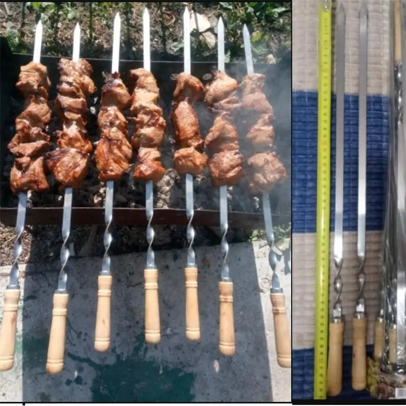 Schaschlik-Spieße mit Holzgriff aus Edelstahl gedreht 6 St.