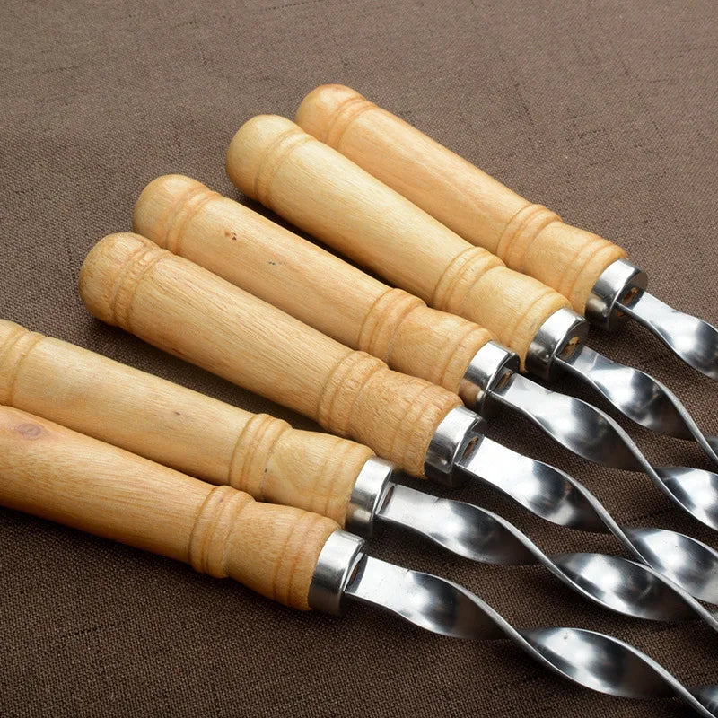 Schaschlik-Spieße mit Holzgriff aus Edelstahl gedreht 6 St.